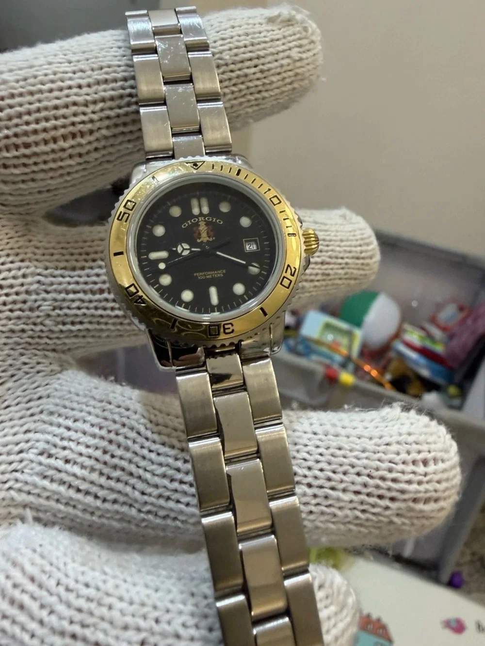 Vintage Giorgio Beverly Hills Swiss Made Ladies Watch Two Tone Diver 100M Date